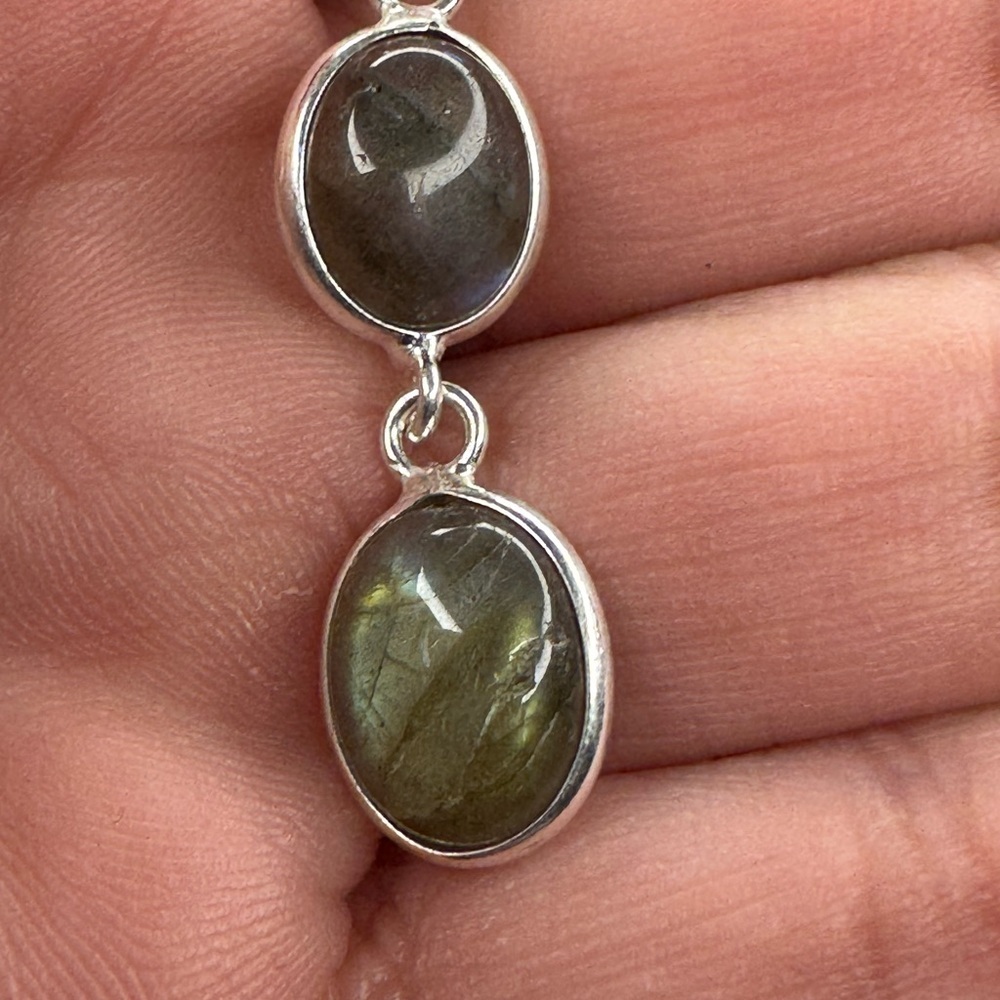 Fiery Labradorite 925 Silver Plated Earrings 1.8" enlarged for detail